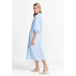 Cotton midi dress with puff sl
