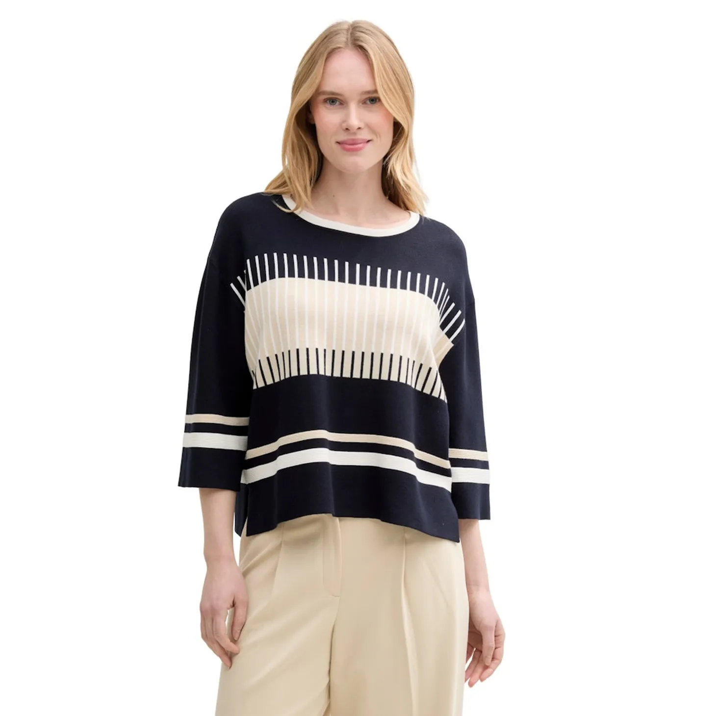 Knit colored stripe pullover
