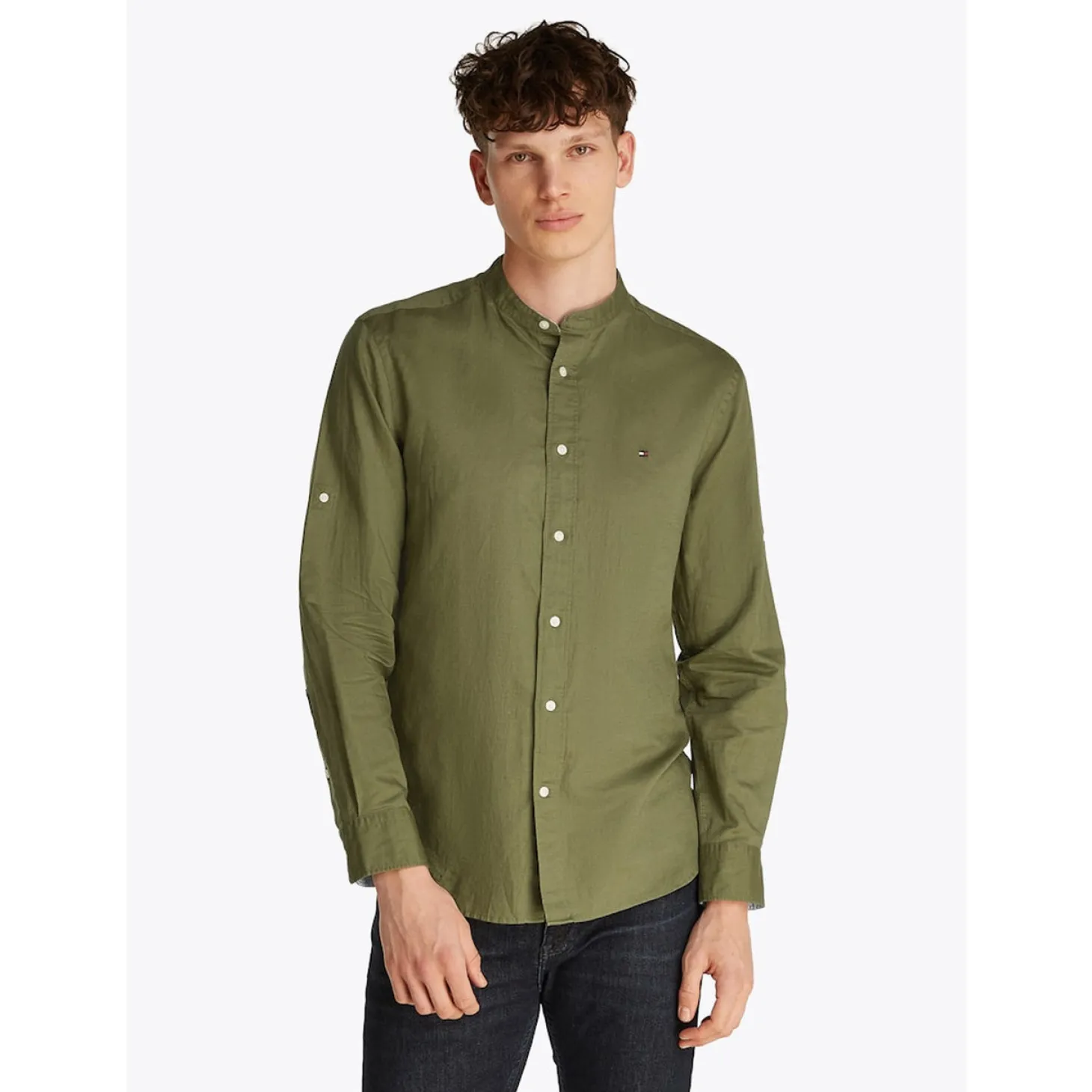 LINEN BLEND MAO COLLAR SHIRT