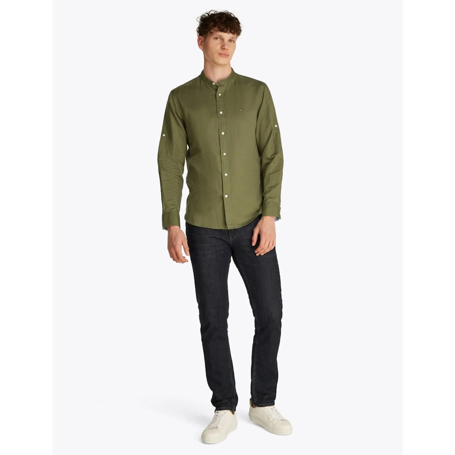 LINEN BLEND MAO COLLAR SHIRT