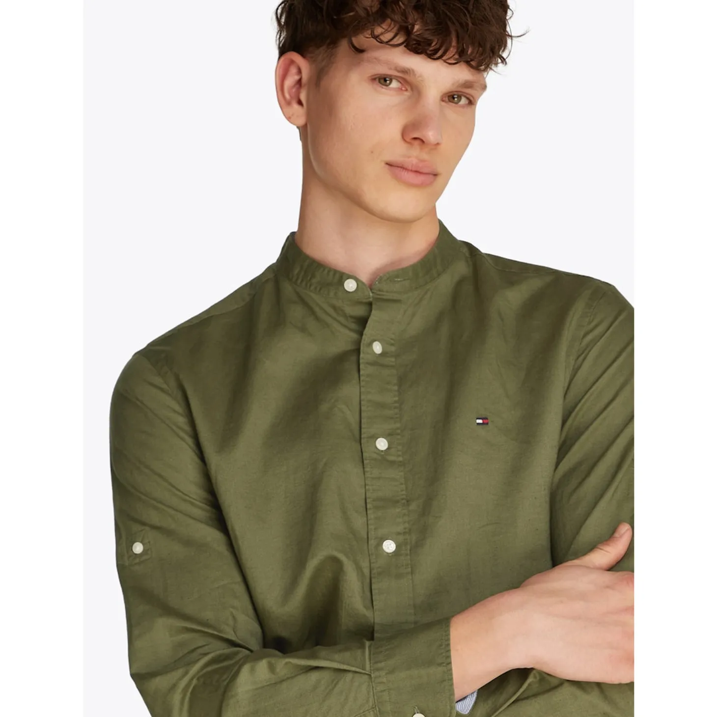 LINEN BLEND MAO COLLAR SHIRT