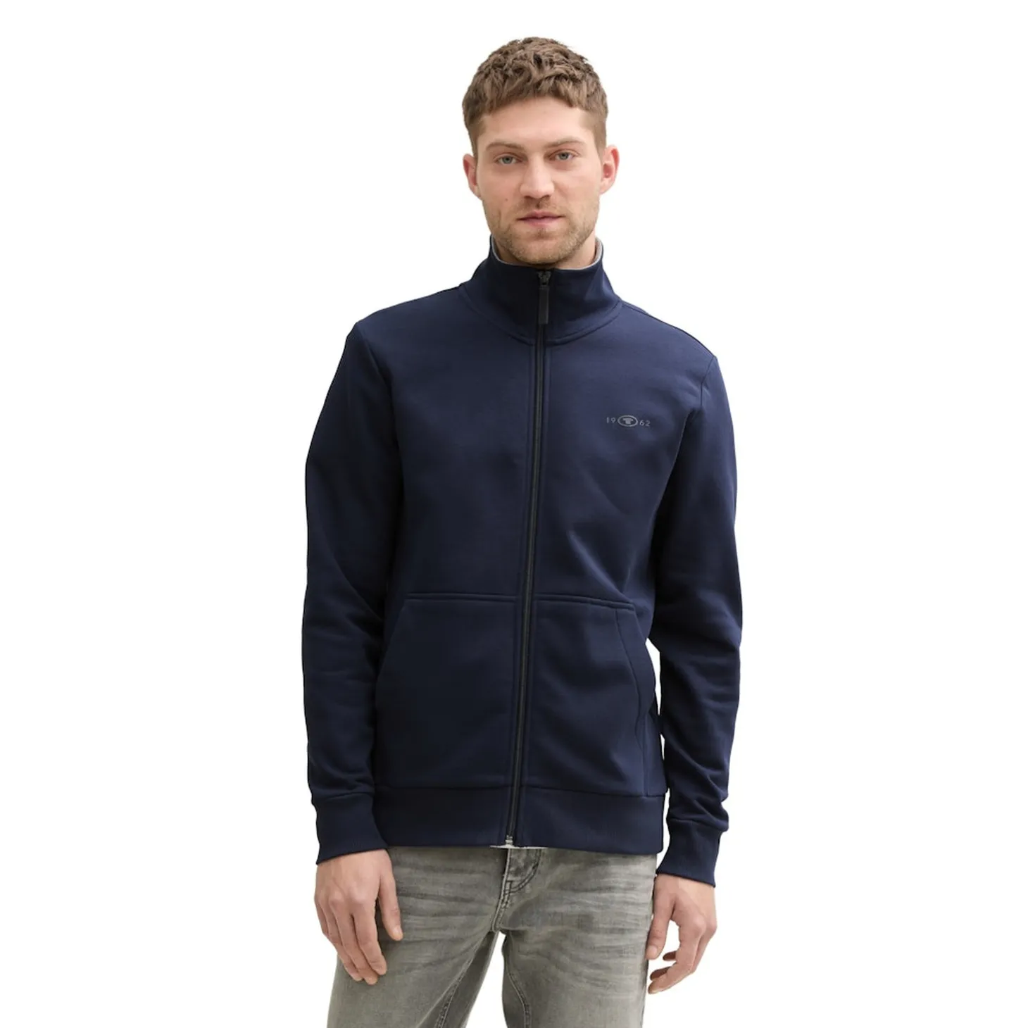 Printed stand-up sweat jacket
