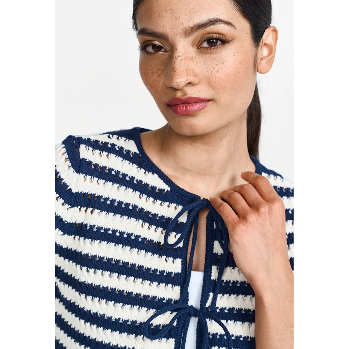 Striped Ajour cardigan with bo