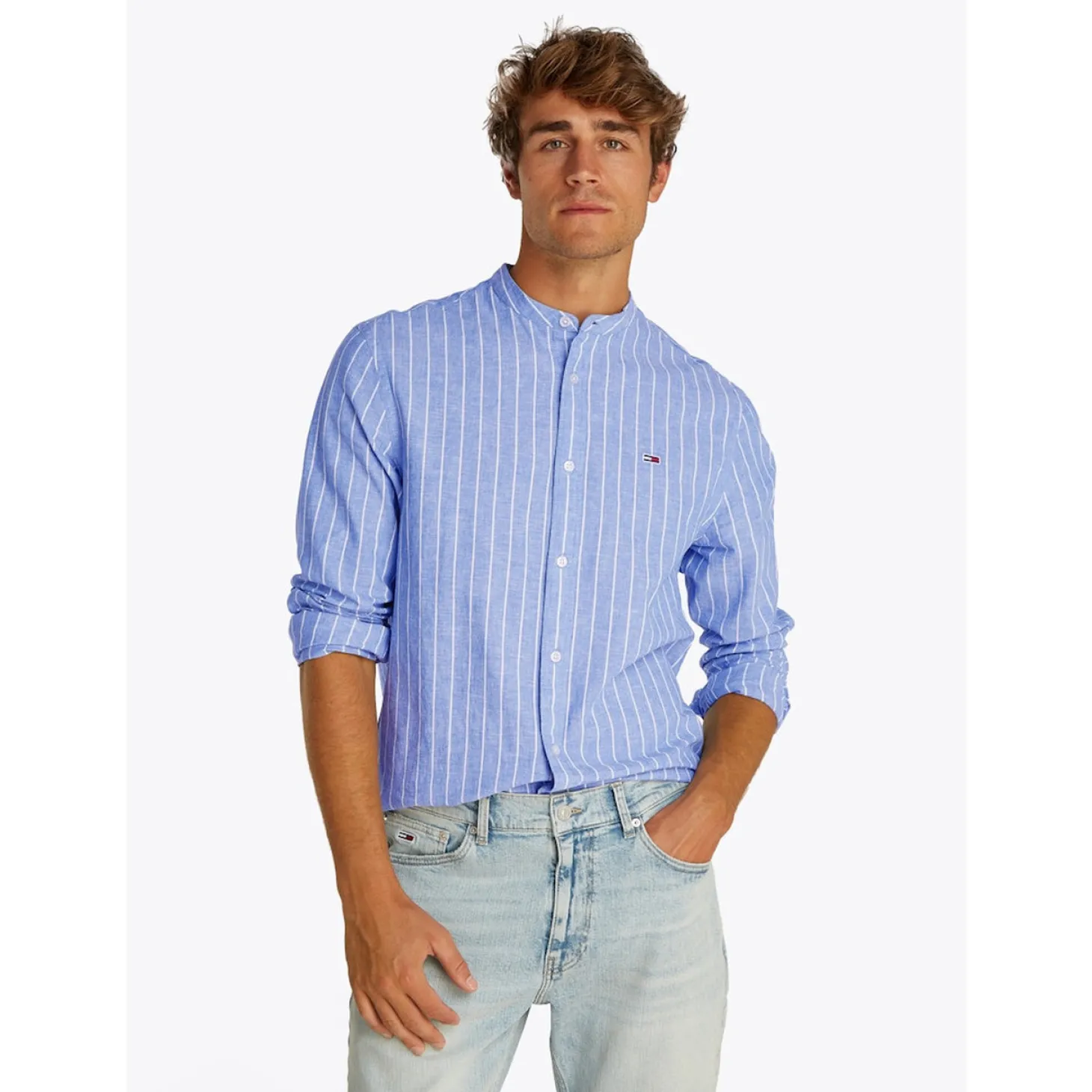 TJM LINEN MIX BND STP SHRT EXT