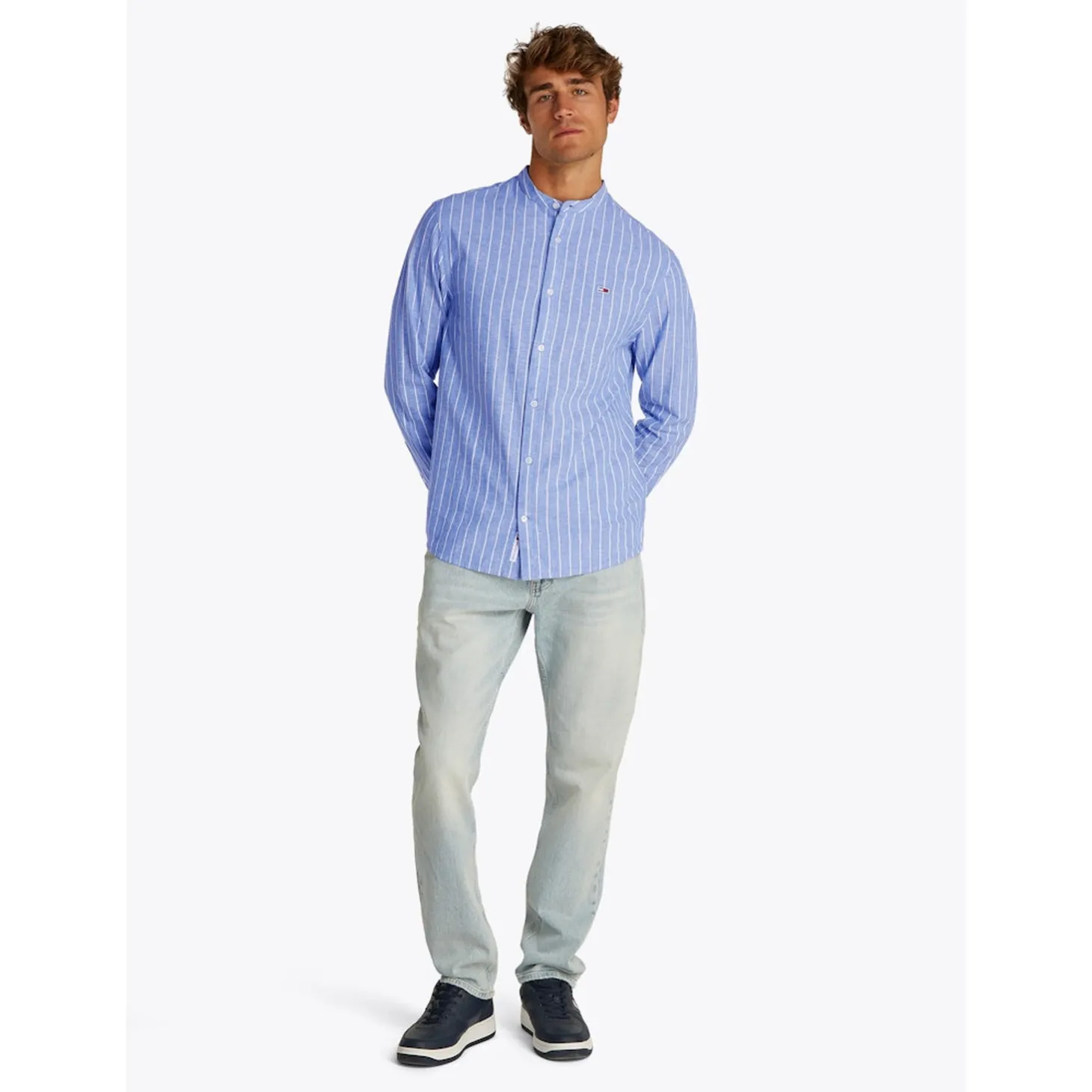 TJM LINEN MIX BND STP SHRT EXT